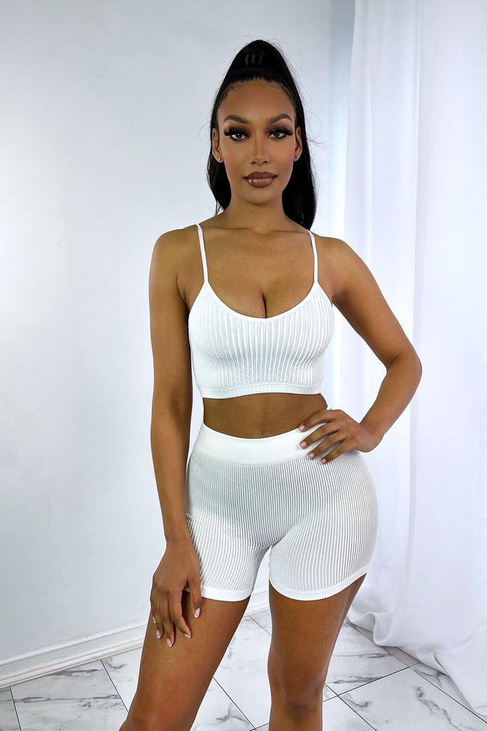 Absolute Ribbed High Waisted Shorts Crop Top EDGE Small/Medium White 