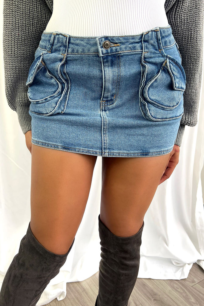 Brittany Micro Low Rise Denim Skirt Bottoms EDGE 