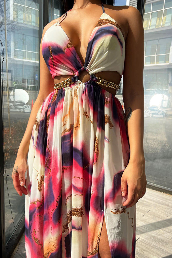 Flawless Marble Sundress Maxi Dress - Fuchsia - EDGEbyKS