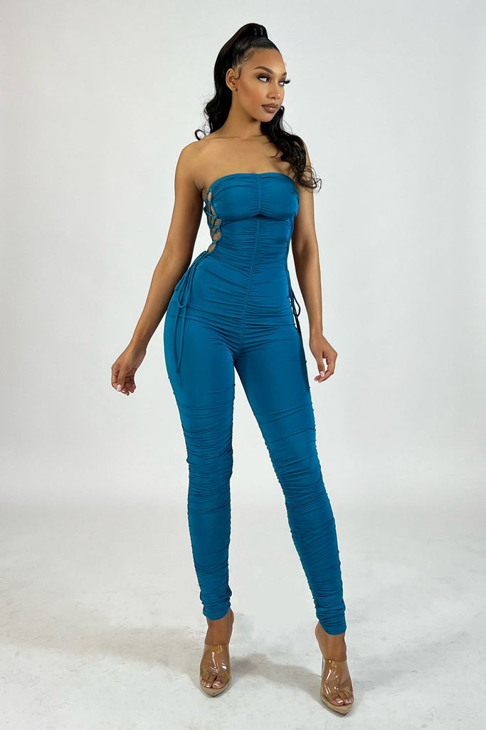 By My Side Lace-Up Ruched Tube Jumpsuit Rompers + Jumpsuits KNOWSTYLE 
