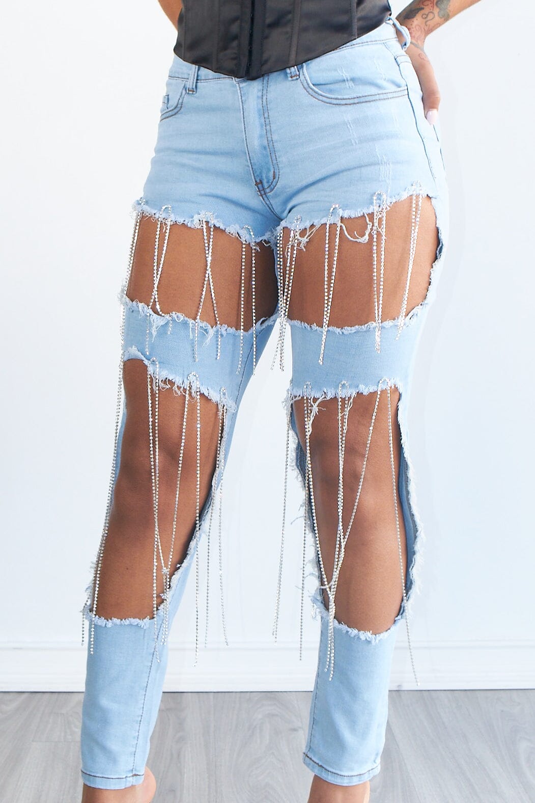 Jules Rhinestone Denim Jeans - Light Denim - KNOWSTYLE - EDGE - EDGEONLINESTORE