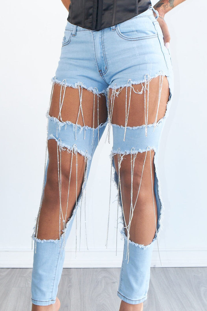 Jules Rhinestone Denim Jeans - Light Denim - KNOWSTYLE - EDGE - EDGEONLINESTORE
