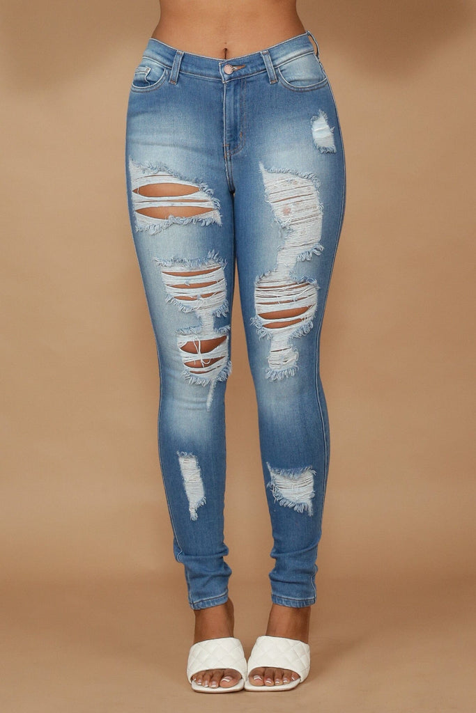 Amazing Distressed Medium Wash Skinny Jeans - Denim - KNOWSTYLE - EDGE - EDGEONLINESTORE