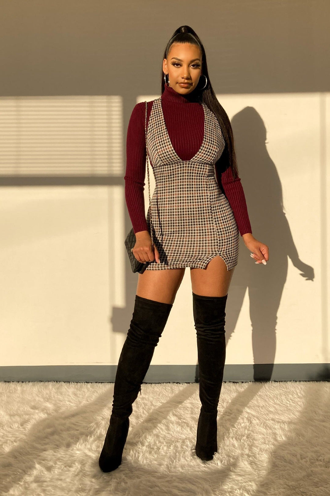 Make A Wish Ribbed Turtle Neck Crop Top - Burgundy - KNOWSTYLE - EDGE - EDGEONLINESTORE