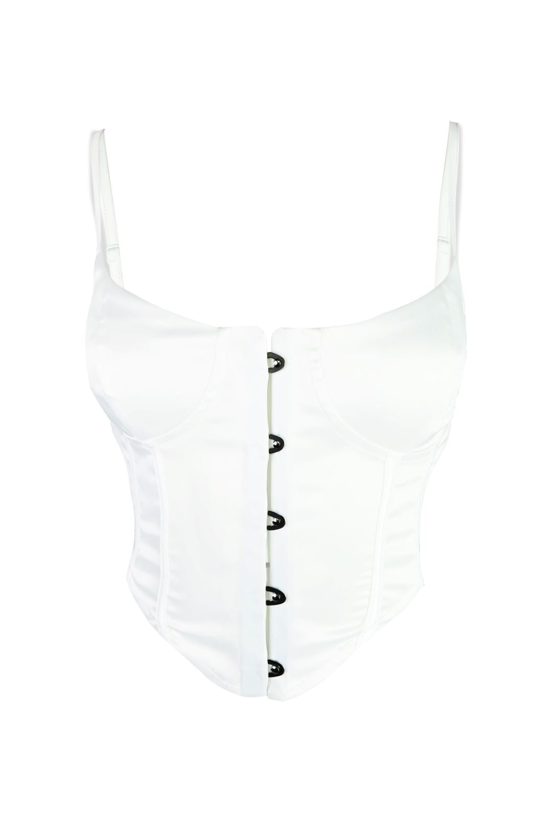 Aisha Satin Front Closure Corset - White - EDGEbyKS