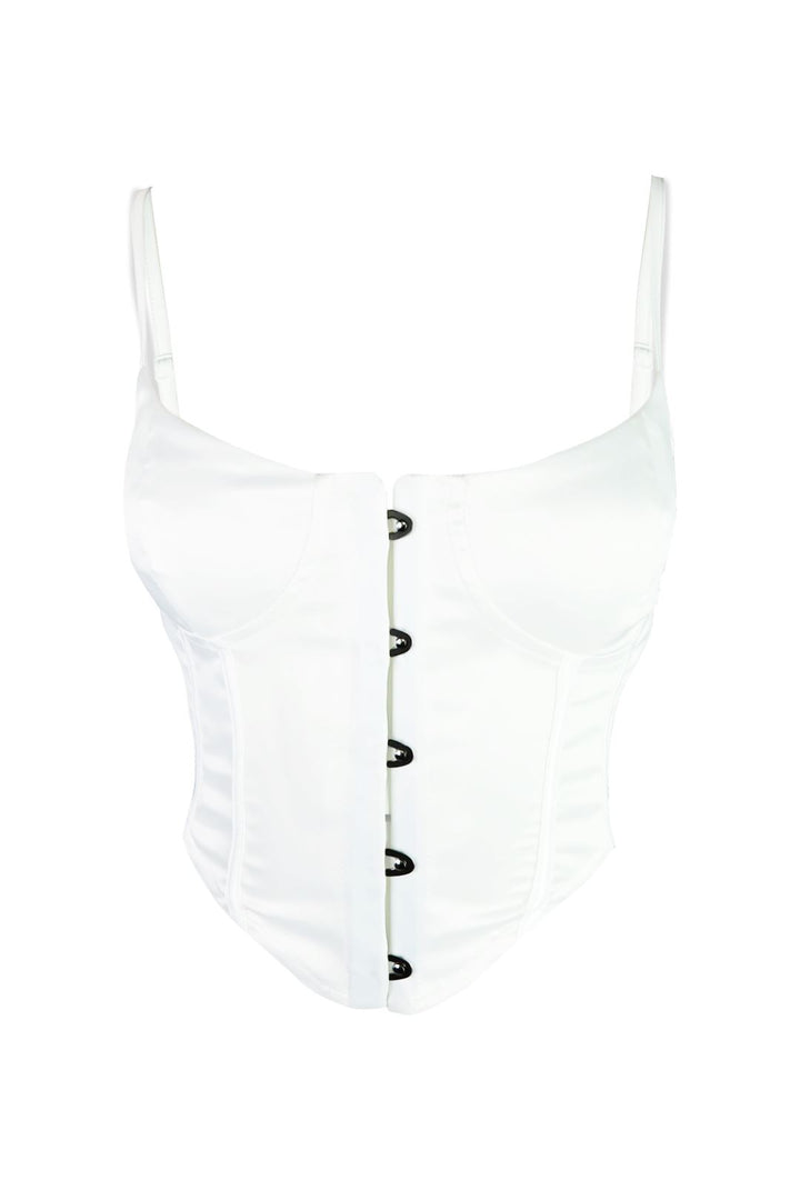 Aisha Satin Front Closure Corset - White - EDGEbyKS