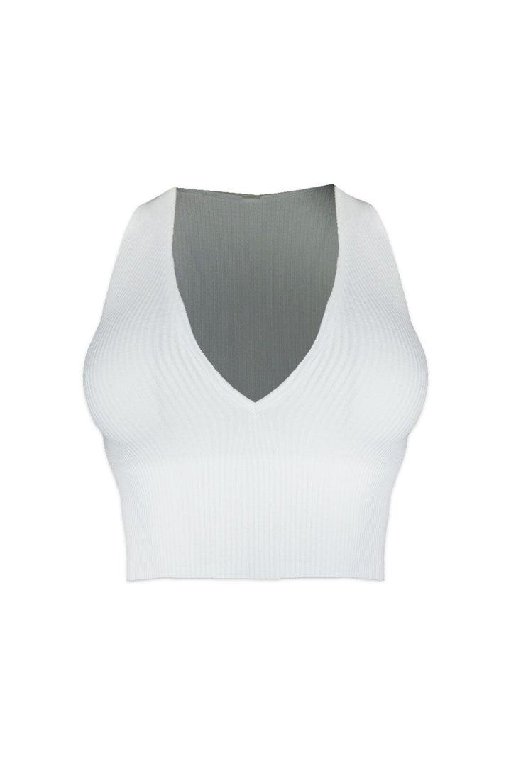 Ice Cream Basic Deep V Crop Top - White - EDGEbyKS