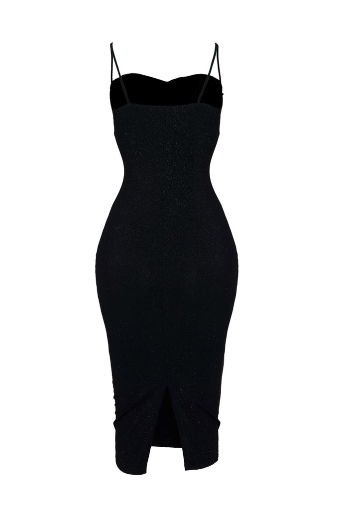Set the Scene Shimmering Midi Dress - Black - EDGEbyKS