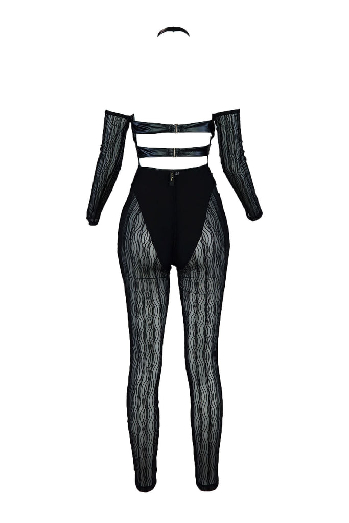 Claude Grommet Leather Mesh Jumpsuit Rompers + Jumpsuits EDGE 