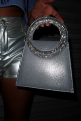 Klara Rhinestone Top Handle Satin Evening Bag Apparel &amp; Accessories EDGE Silver 