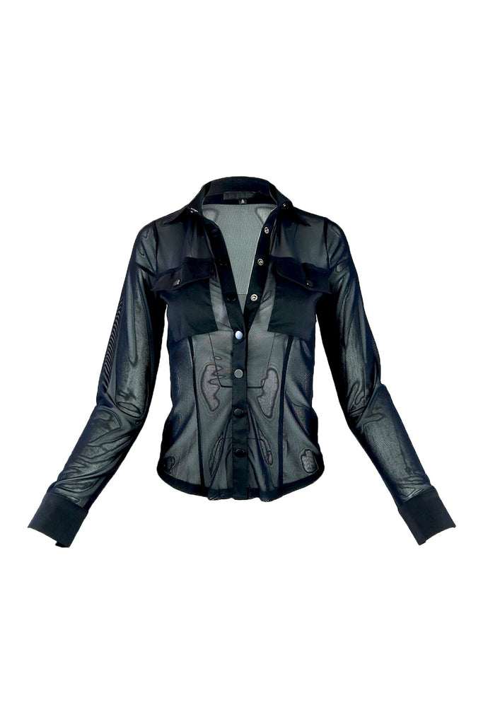 Tiffani Sheer Button Up Shirts Top Top EDGE Small Black 
