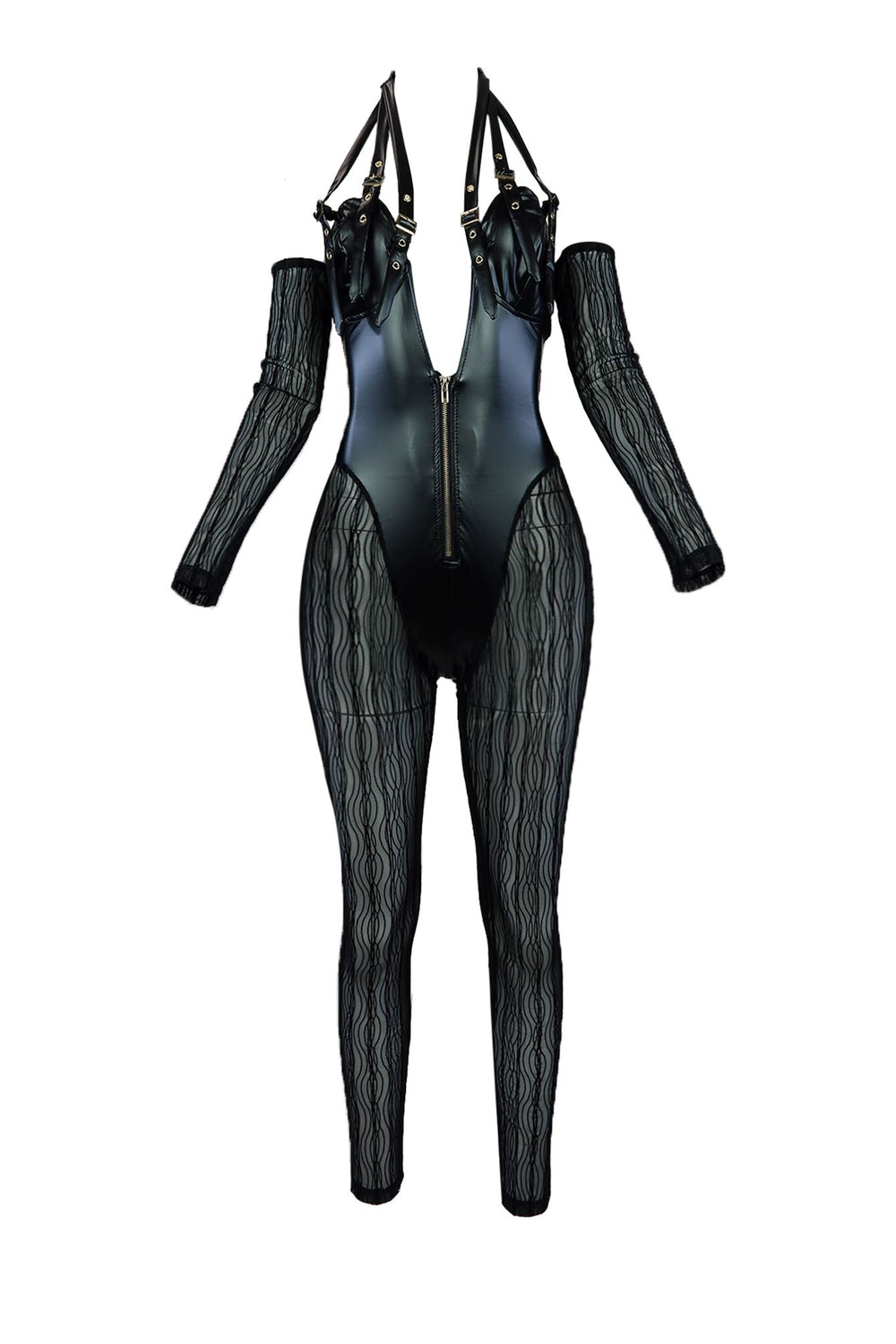 Claude Grommet Leather Mesh Jumpsuit Rompers + Jumpsuits EDGE 