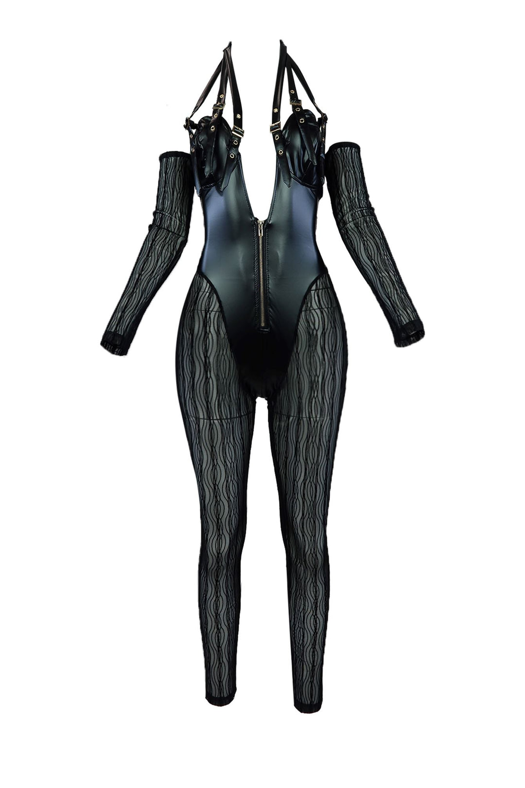 Claude Grommet Leather Mesh Jumpsuit Rompers + Jumpsuits EDGE 
