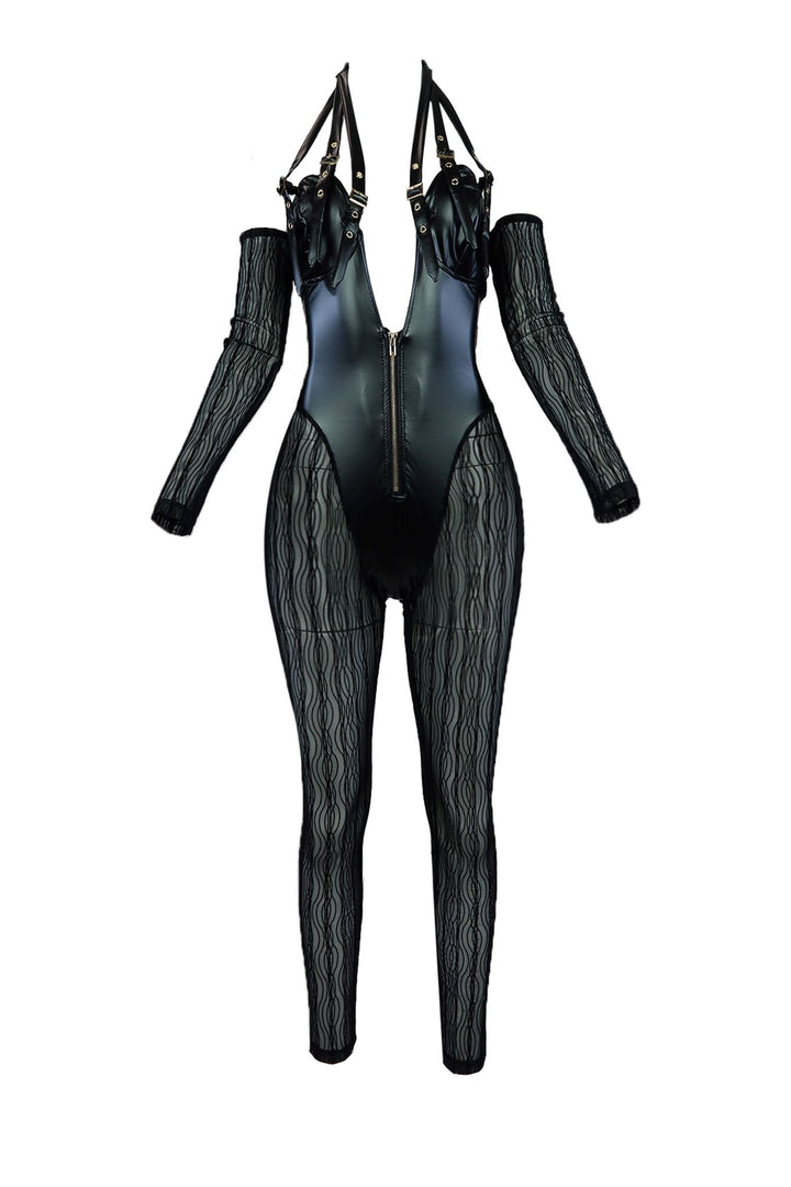 Claude Grommet Leather Mesh Jumpsuit Rompers + Jumpsuits EDGE 