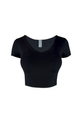 About It V Neck Short Sleeve Crop Top Top EDGE Small Black 