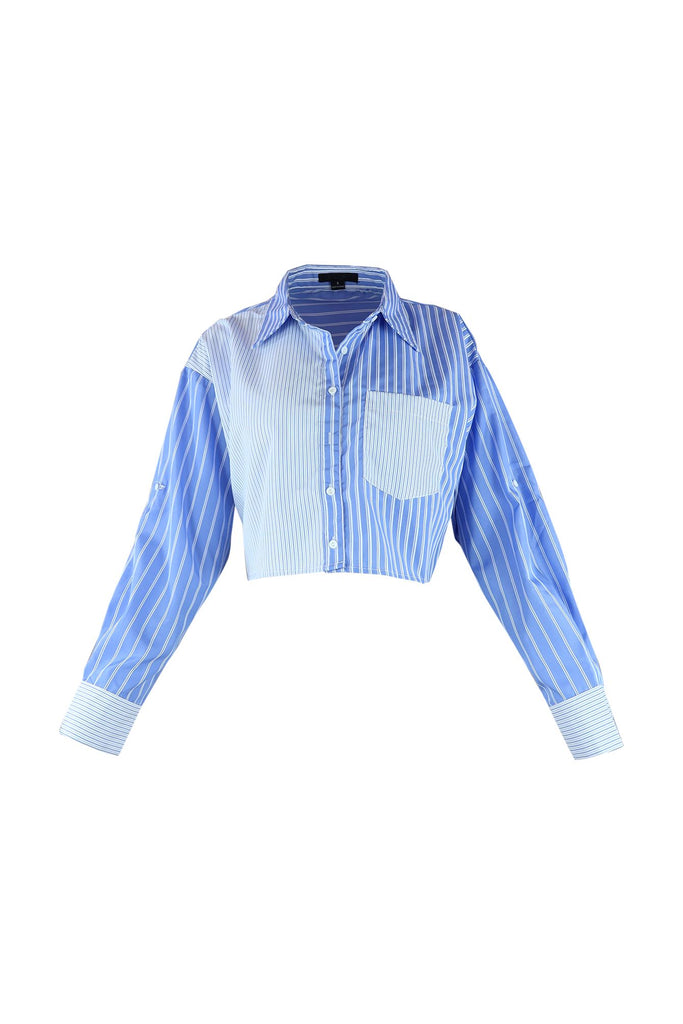 Dedication Striped Button Down Cropped Shirts Top Top EDGE Small Blue 