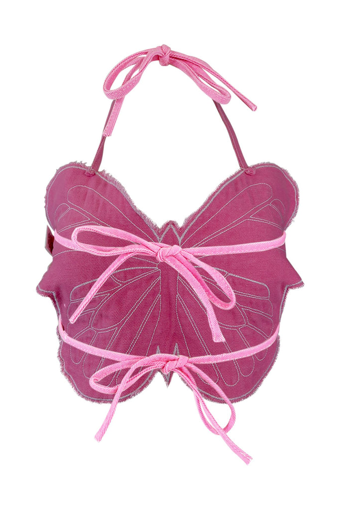 Butterfly Denim Top Pink - Pink - EDGEbyKS
