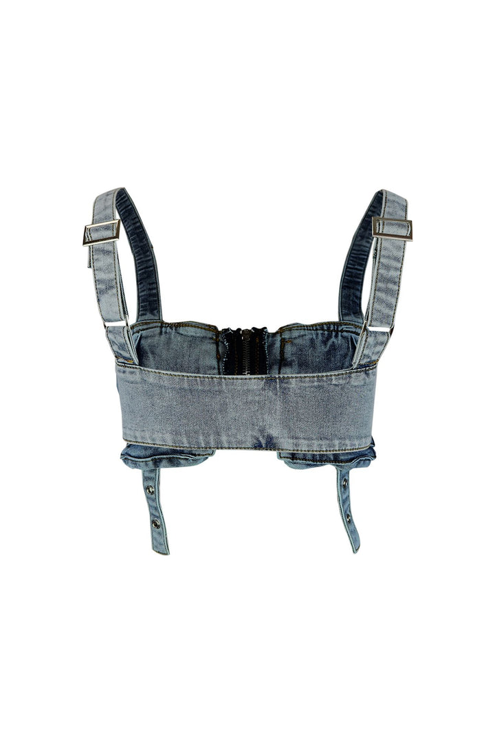 Lillian Washed Denim Pocket Crop Top Top EDGE 