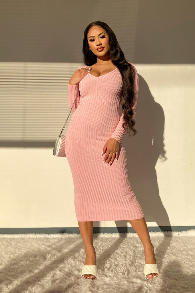 Hold On Tight Rib-Knit Bodycon Long Dress - Blush - KNOWSTYLE - EDGE - EDGEONLINESTORE
