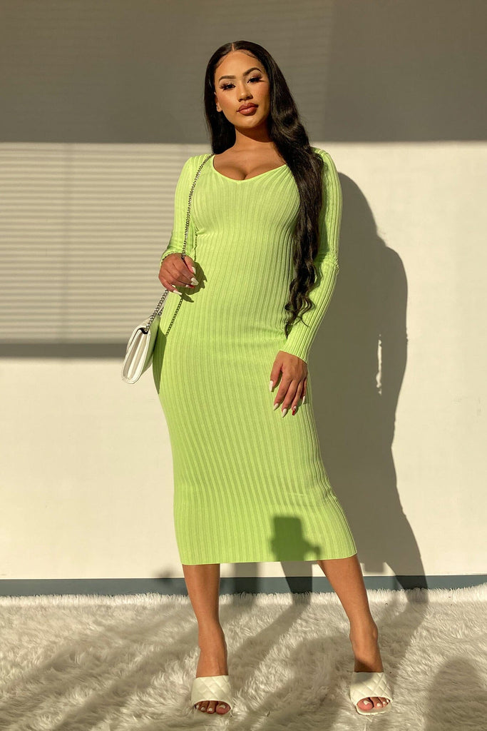 Hold On Tight Rib-Knit Bodycon Long Dress - Lime - KNOWSTYLE - EDGE - EDGEONLINESTORE