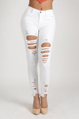 Distressed high waist white jeans
Skinny leg fits