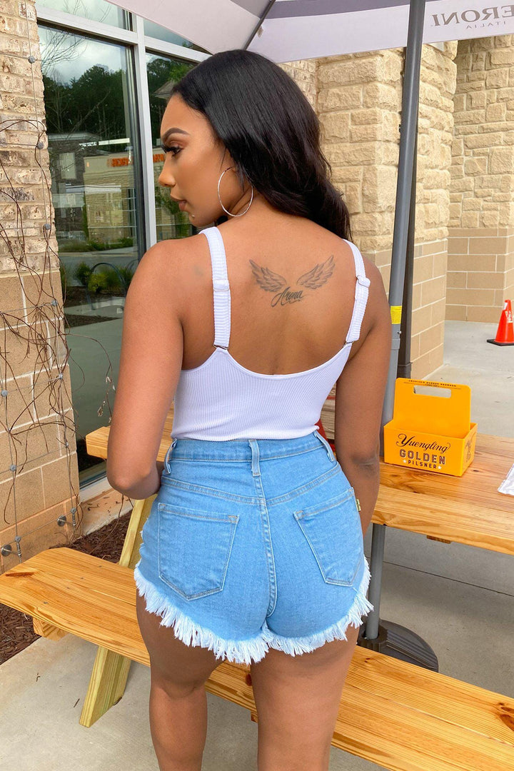 The Ocean Distressed Denim Shorts - LightDenim