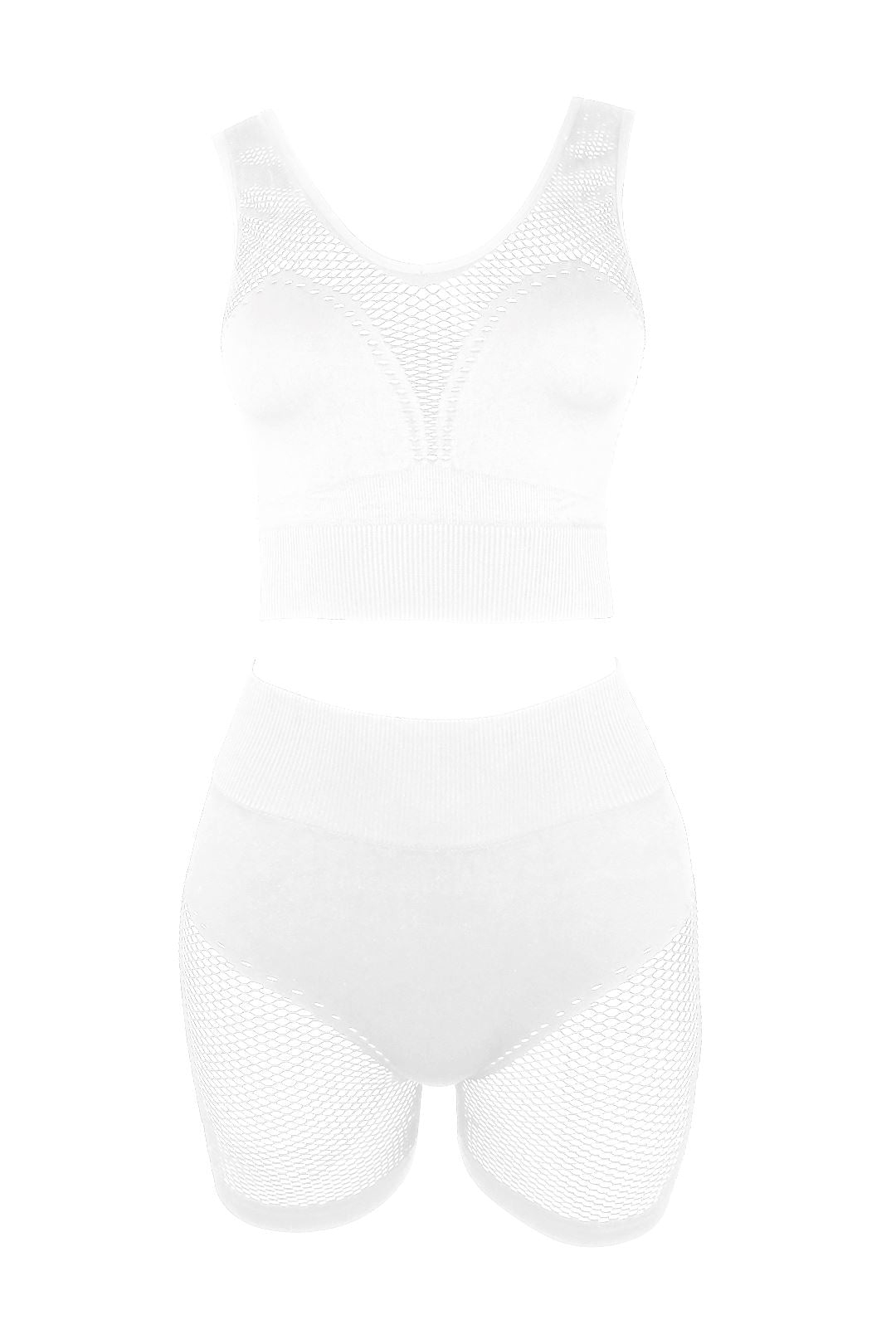 Chill Out Netted Crop Top &amp; Shorts SET - White - EDGEbyKS