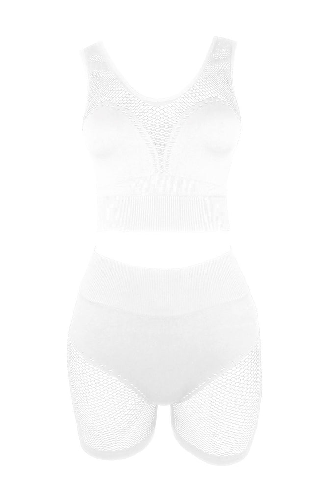 Chill Out Netted Crop Top & Shorts SET - White - EDGEbyKS