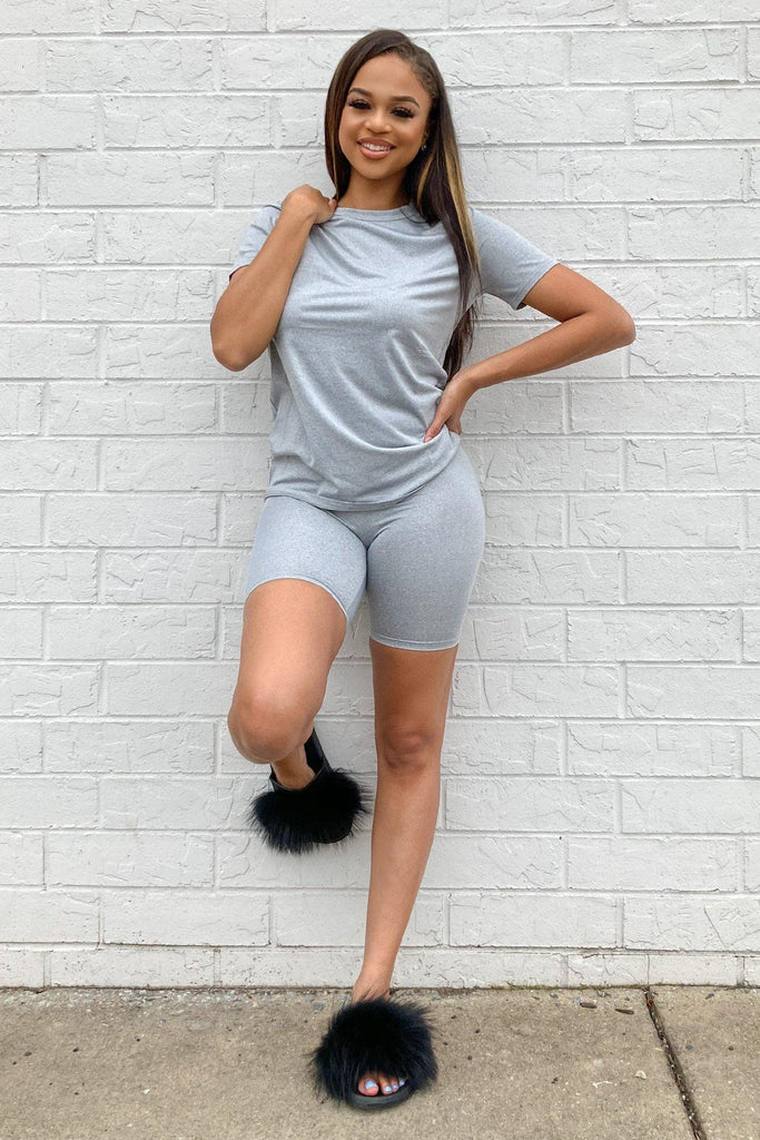 Outside the Gym Tunic Top & Biker Shorts SET set KNOWSTYLE Small Grey 