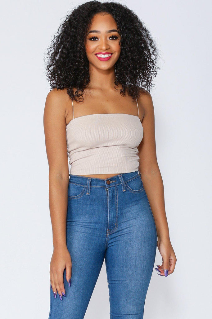 Holly Ribbed Crop Tank Top - Beige - KNOWSTYLE - EDGE - EDGEONLINESTORE