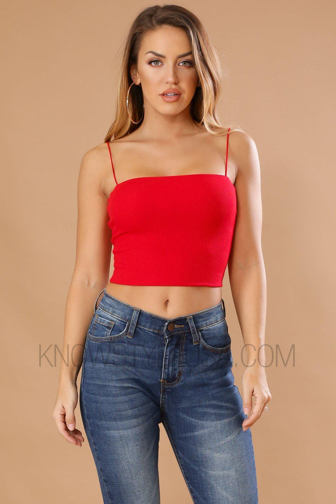 Holly Ribbed Crop Tank Top - Red - KNOWSTYLE - EDGE - EDGEONLINESTORE