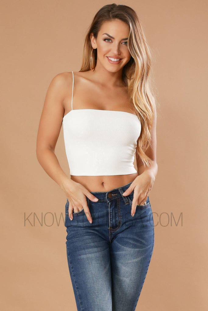 Holly Ribbed Crop Tank Top - White - KNOWSTYLE - EDGE - EDGEONLINESTORE