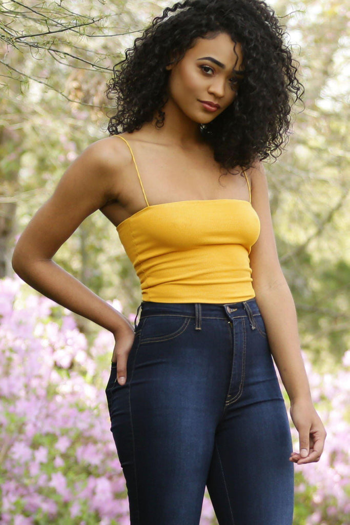 Holly Ribbed Crop Tank Top - Yellow - KNOWSTYLE - EDGE - EDGEONLINESTORE
