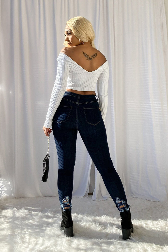 In The Frame Off the Shoulder Ribbed Crop Top - White - KNOWSTYLE - EDGE - EDGEONLINESTORE