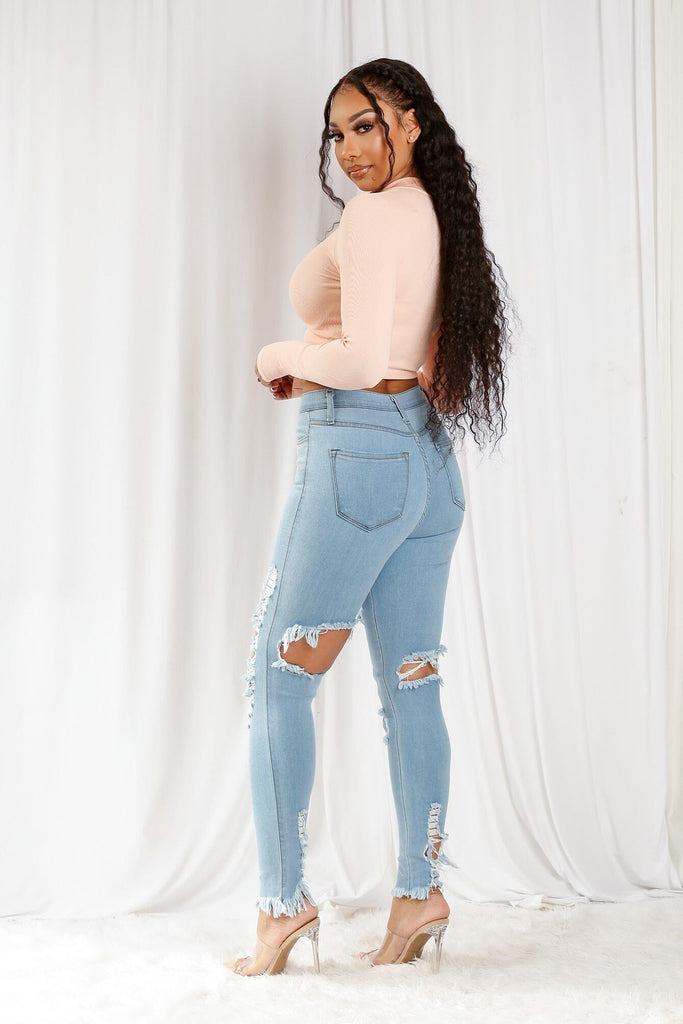 Muse Front And Back Distressed Skinny Jeans - Light Denim - KNOWSTYLE - EDGE - EDGEONLINESTORE