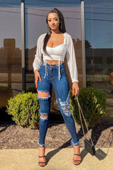 Muse Front And Back Distressed Skinny Jeans - Dark Denim - KNOWSTYLE - EDGE - EDGEONLINESTORE