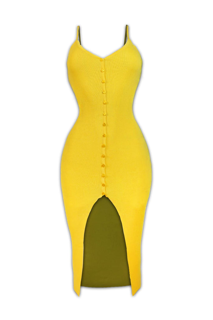 Lemon Drop Midi Front Slit Dress - Yellow - EDGEbyKS