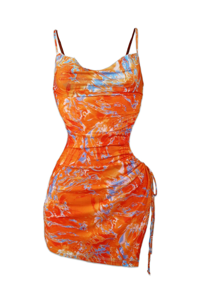 Horizon Print Mesh Tank Dress - Orange - EDGEbyKS