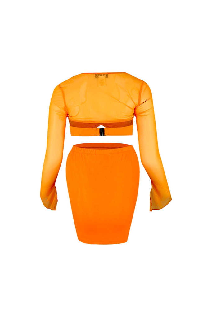 Tangerine Mesh 3 Piece Skirt SET matching sets EDGE 