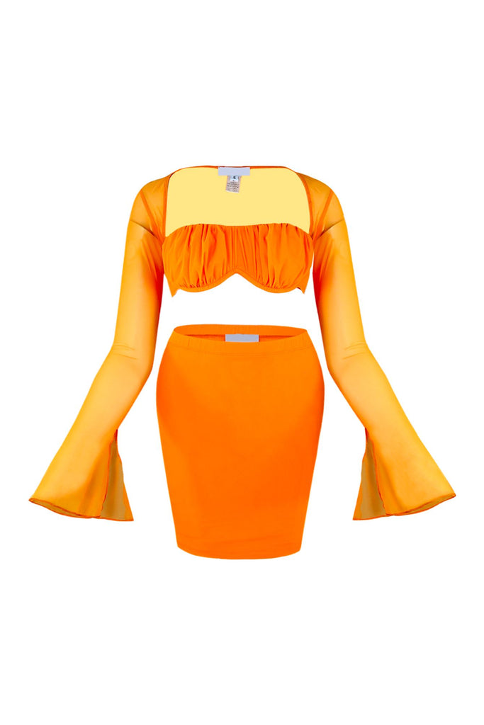 Tangerine Mesh 3 Piece Skirt SET matching sets EDGE Small Orange 