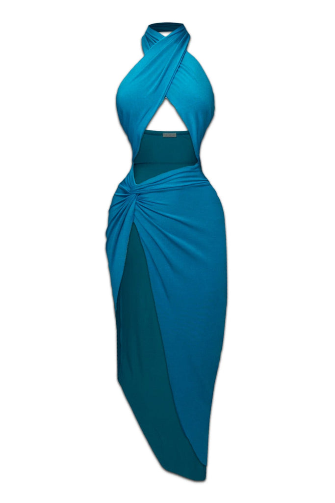 Cher Halter Slit Dress Dresses KNOWSTYLE Small Turquoise 