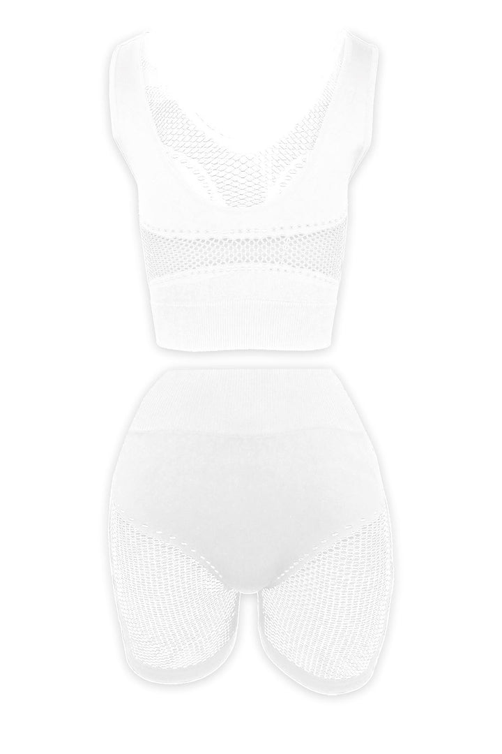 Chill Out Netted Crop Top &amp; Shorts SET - White - EDGEbyKS