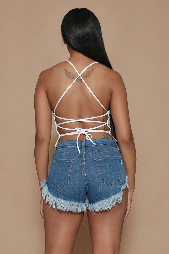 Week Day Back Lace Up Crop Top - White - KNOWSTYLE - EDGE - EDGEONLINESTORE